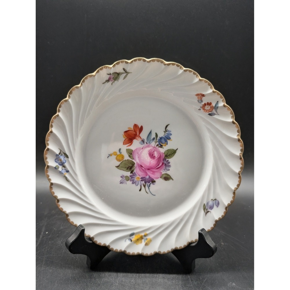 Schumann Arzberg Bavaria Floral Porcelain Plate Pink Rose Gold Gilt Scalloped 7"